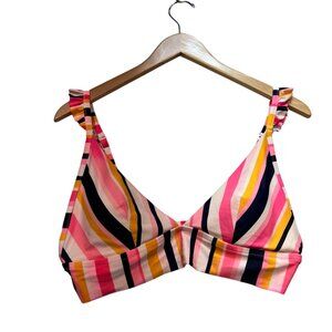 Aerie Womens Pinstriped Triangle Bikini Top Size XL Multicolor Ruffle Summer